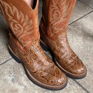 Justin Brown Leather Western Boots Round Toe Size 7.5C Tekno Crepe